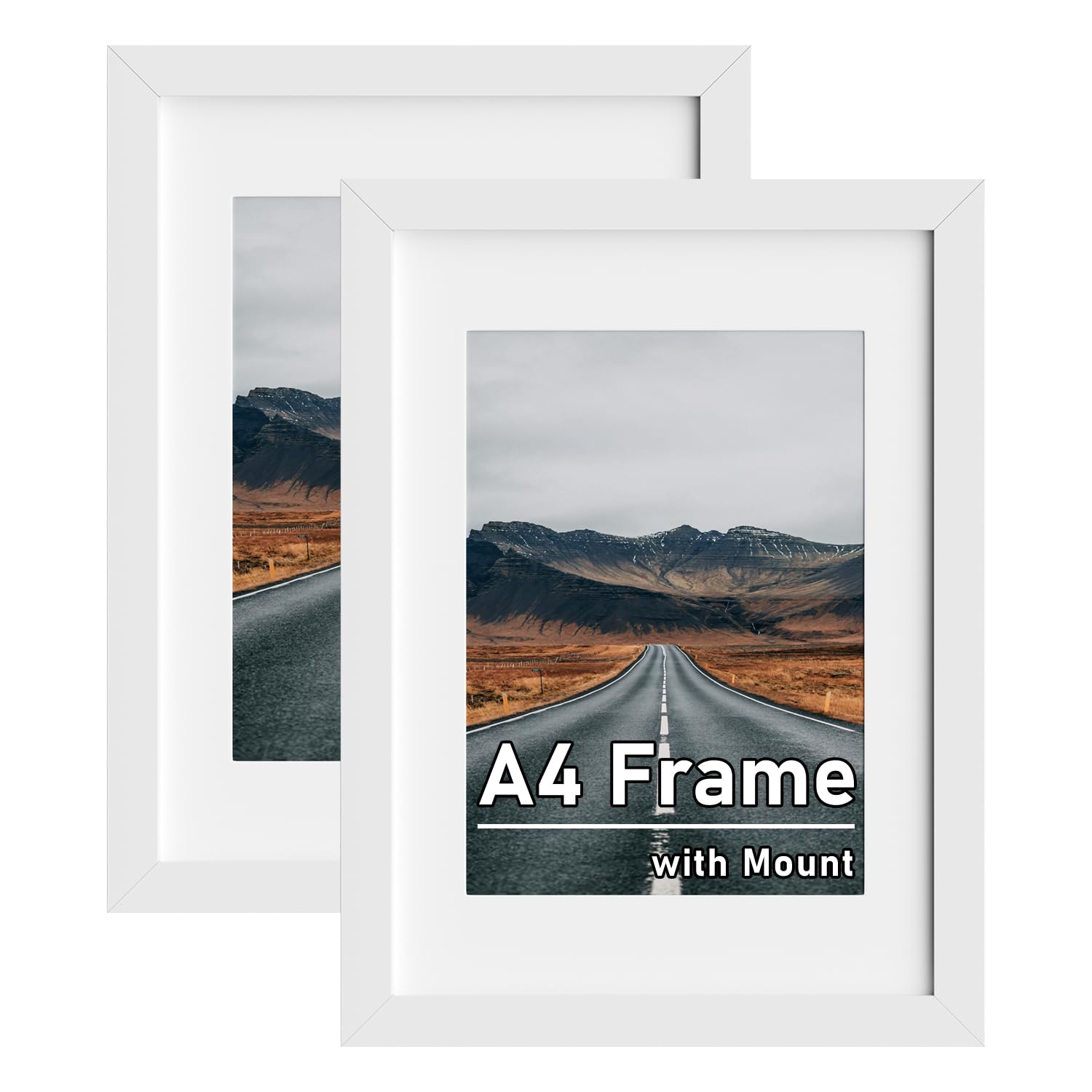 Zueyunstoo A4 Picture Frame, Pack of 2 A4 Photo Frame with Mount, 21x29.7cm White A4 Frame, Wall Mounted and Freestanding