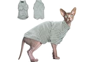 JL WARMPAWS Sphynx Cat Sweater Hairless Cat Clothes Sweater Shirt Soft Warm Long Sleeves Pullover Pet Clothes Pajamas Dog Cloth for Small Dogs Jumpsuit Pet Sweaters (Striped, Small)