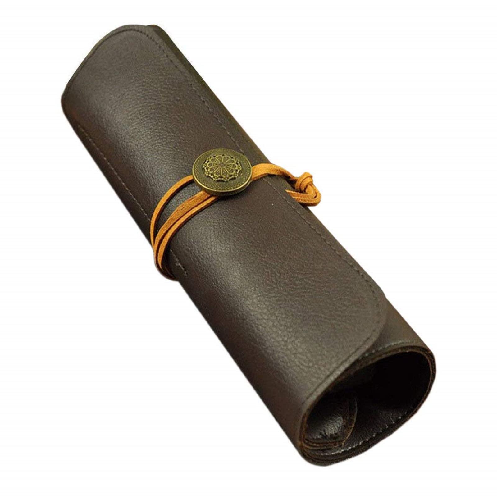 Xrten Leather Roll Carving Tool Bag, Tool Storage Roll Bag with Leather Strap and Rollable (5 Pockets, Brown)