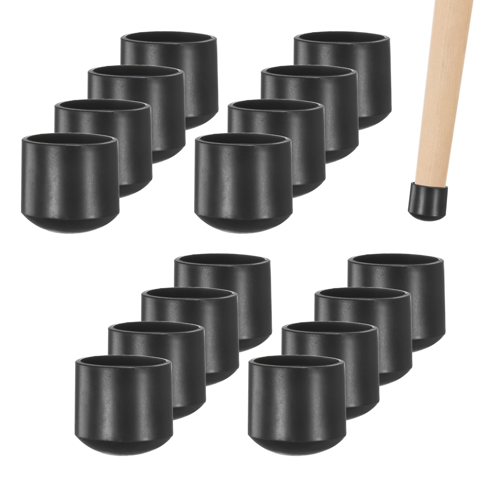 M METERXITY 16-Pack Chair Leg Caps, 5/8 Inch(16mm) PVC Chair Leg Floor Protectors for Folding Chairs/Metal Chairs/Furniture Table/Hardwood Floors, Round Non-Slip Cover End Tips [Black]