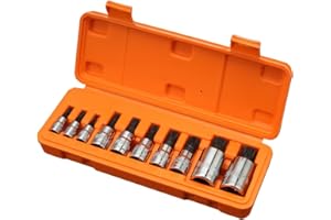JU JIAN TEC XZN Triple Square Spline Bit Socket Set, 10 Piece, Metric sized, M4 - M18 Set, Premium chrome vanadium Alloy Steel, with Molded Case