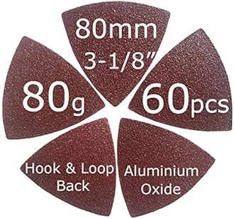 XXGO 60 Pcs 80 Grits 3-1/8 Inch 80mm Triangle Oscillating Tool Sanding Paper for Wood Sanding XG802080
