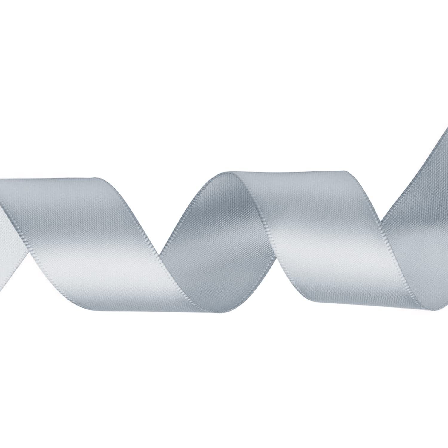 Weddecor Silver Double Sided Satin Ribbon Polyester Fabric for Arts and Crafts, Sewing, Bows, Birthday, Clothing, Dresses, Gift Wrapping - Decoration for Wedding, 50mm x 25 Metres