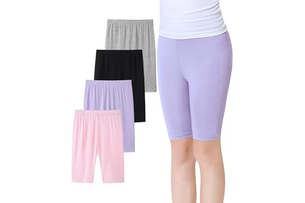 Domee Girls Bike Shorts Plain Athletic Leggings Pack of 4