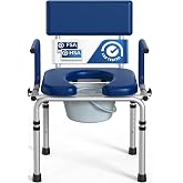 HolyHeal M73 Drop Arm Bedside Commodes for Seniors, Potty Chair for Adults | Portable Commode Toilet with Padded Seat and Backrest, 400lbs Capacity, Height Adjustable, 6.3QT Bucket &amp; Splash Guard, Blue