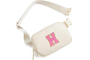 ABOUME Small Fanny Pack Initial Letter Belt Bag for Women Teen Girl, Mini Waist Pack with Adjustable Strap Fashion Cute Preppy Cross Body Travel Purse Trendy Personalized Gift (Beige H)
