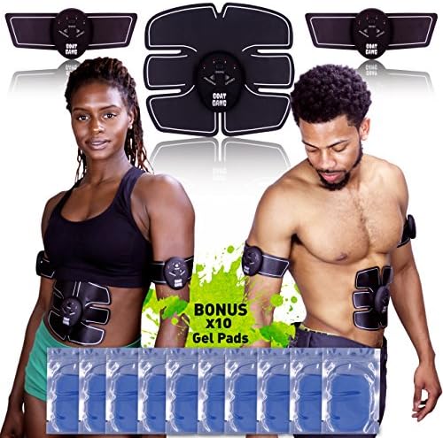 Goat Gang ABS STIMULATOR WITH 10 EXTRA GEL PADS &amp; EBOOK BUNDLE - Portable Muscle Toner &amp; Abdominal Toning Belt - Abdomen/Arm/Leg Exercise Workout Equipment - Ultimate Ab Training Fitness Machine