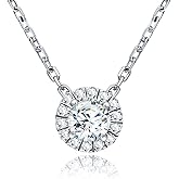 Ladylike Moissanite Halo Pendant Necklace 0.5-1 Carat Moissanite Necklace Sterling Silver Chain Lab Created Necklace for Women Anniversary Valentines Day Gifts for Her