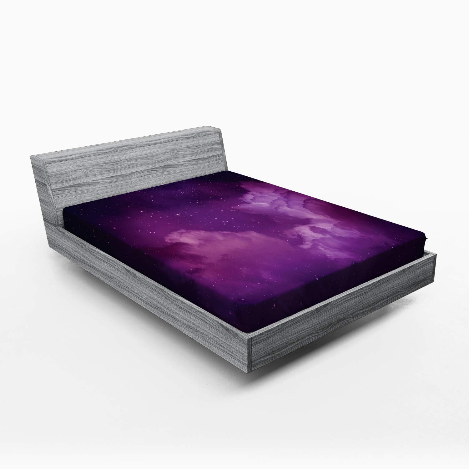 ABAKUHAUS Nebula Fitted Sheet, Cosmic Image of Stars in the Celestial Night Sky with Clouds Mystical Image, Soft Decorative Fabric Bedding Around Elastic Band, 140 x 200 cm, Magenta Indigo