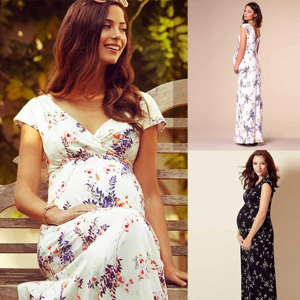 Battnot Damen Umstandskleider Sommer Frauen Mutterschaft Schwangerschaft Kurzarm V Ausschnitt Ruckenfrei Blumen Druck Elegant Festlich Hochzeit Party Lange Maxikleid Umstandsmode Pregnancy Dress Xxl Damen Umstandskleidung Entecservicesinc Com