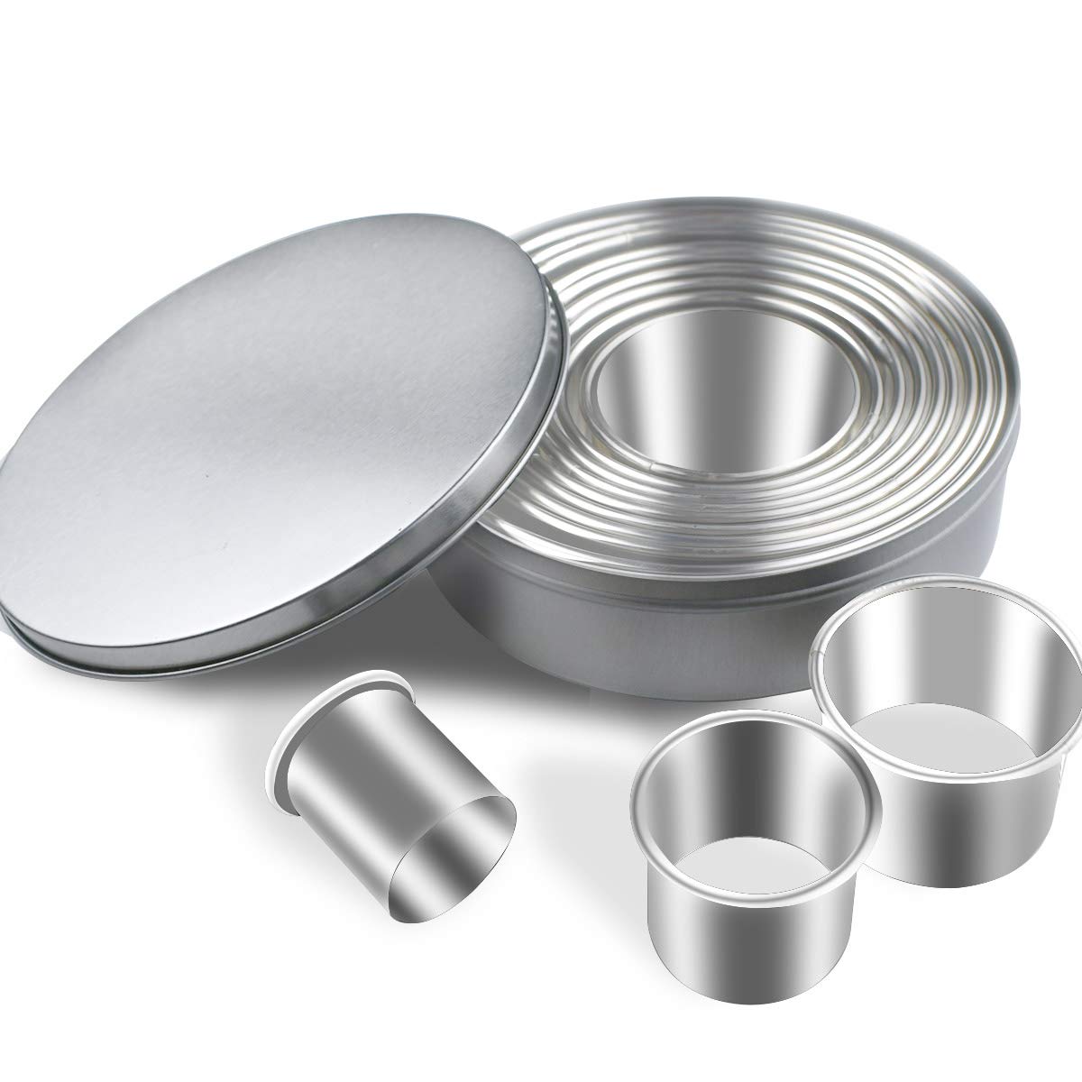 Photo 1 of 12 Pieces Round Cookie Cutters Set Stainless Steel Cookie Cutter Set Biscuit Plain Edge Round Cutters Circle Baking Metal Ring Molds Metal Ring Baking Molds Circle Pastry Donut Doughnut Cutter Set