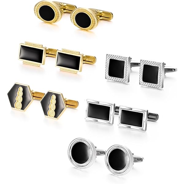 wynameleri Juego de 4 pares de gemelos para hombres, camisas formales de negocios, botones, gemelos empaquetados en estuche, Metal, Acrílico