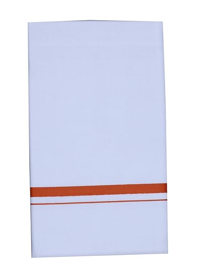 Men's Cotton Double Dhoti, Free Size_125,White and Red Zari