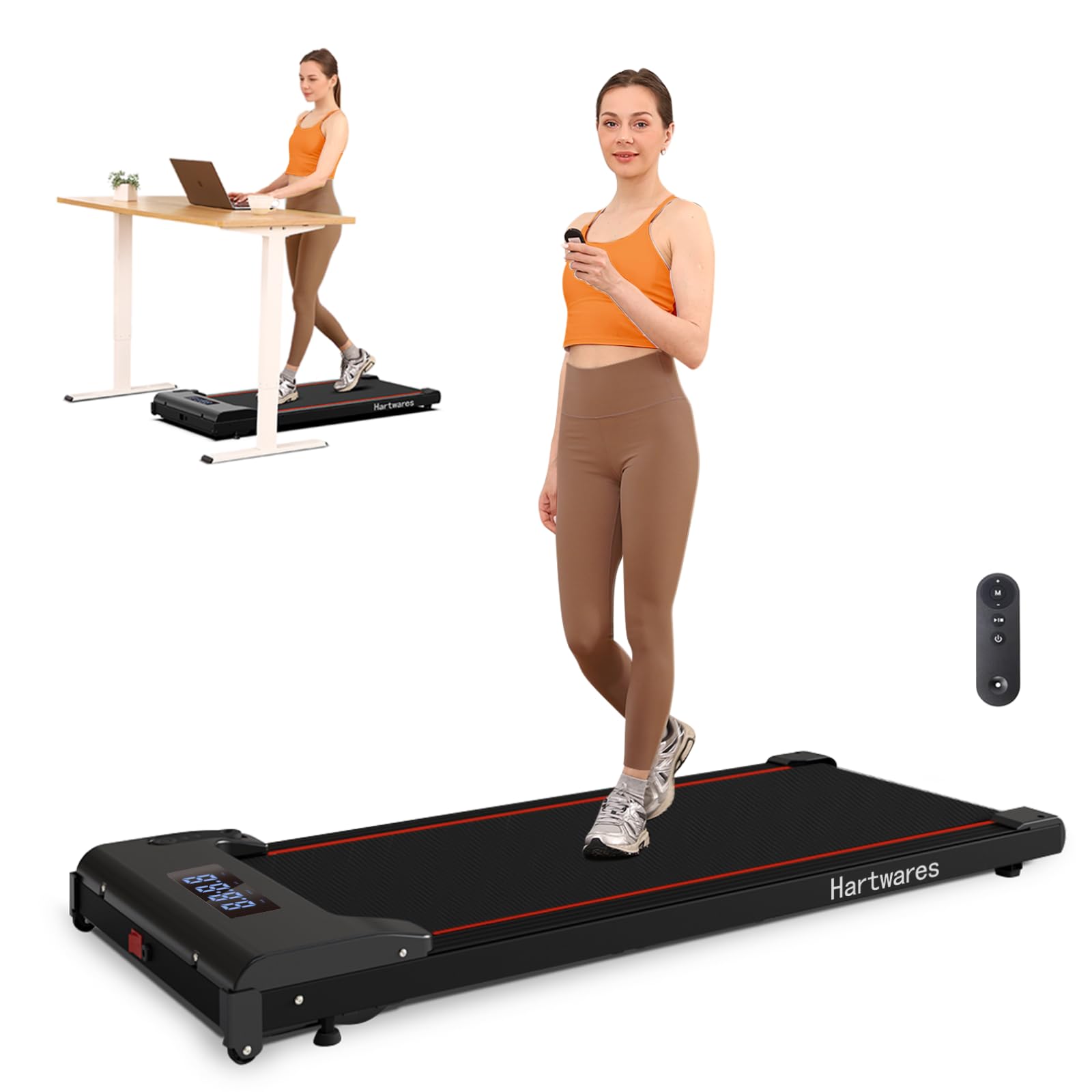 Photo 1 of Hartwares Under Desk Treadmill Walking Pad for Home, Quite 2 in 1 Treadmill with Remote Control, Running Jogging Machine with 2.5HP Brushless Motorized, Remote & App Control Compact Design
