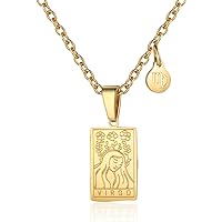 Zodiac Sign Necklace for Women Constellation Tarot Card Pendant Double Sided Gold Stainless Steel Waterproof NonTarnish Frien