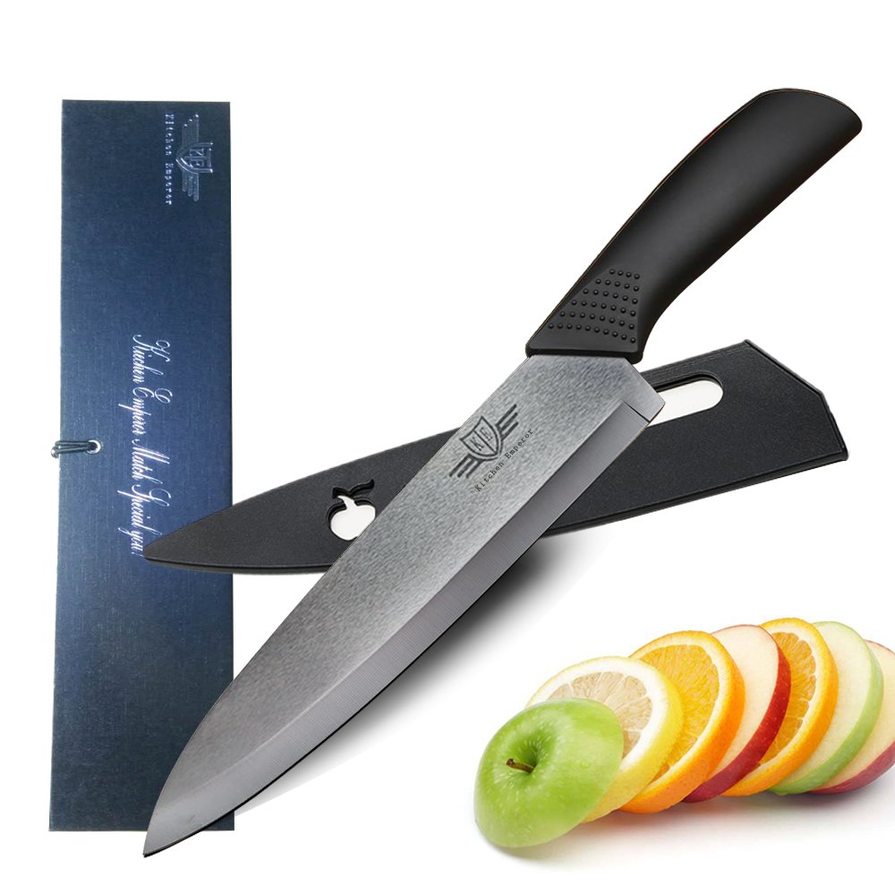 Kitchen Emperor Ceramic Chef Knife 8 inch,Professional Chef Knife with Safety Sheath,Antioxidant with Comfortable Ergonomic Handle