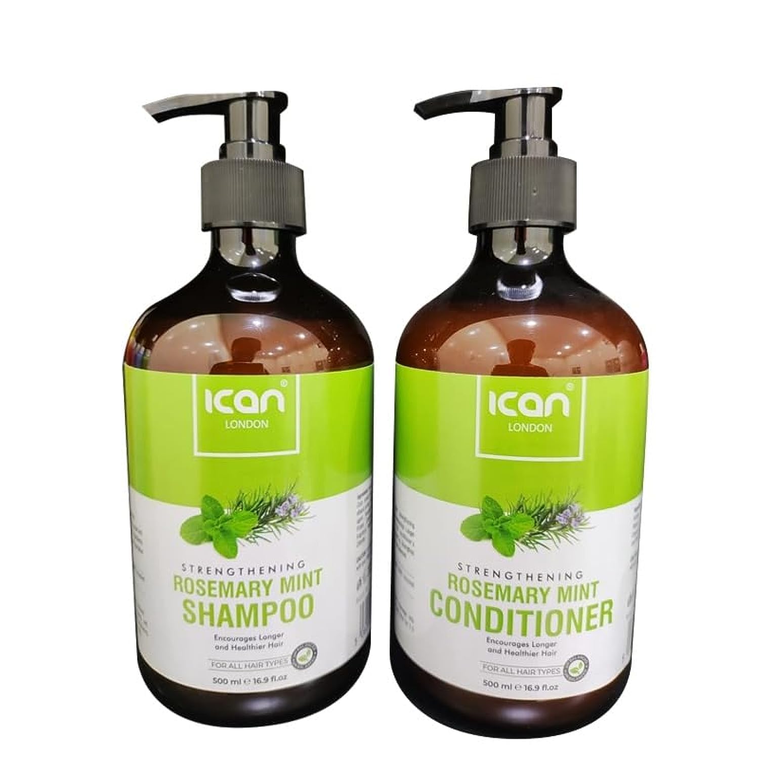 ican London Rosemary Mint Strengthening Damaged Hair Shampoo 500ml & Conditioner 500ml Duo pack