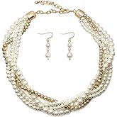 S SUSANN Gold Statement Necklace Costume Jewelry Sets for Women,Aesthetic collar Necklace and Earring Sets Fashion Accessories for Bridal Party