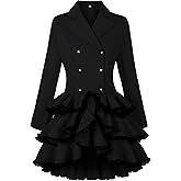 Nihsatin Women Double Breasted Victorian Steampunk Blazer Coat Jacket with Lace Hem