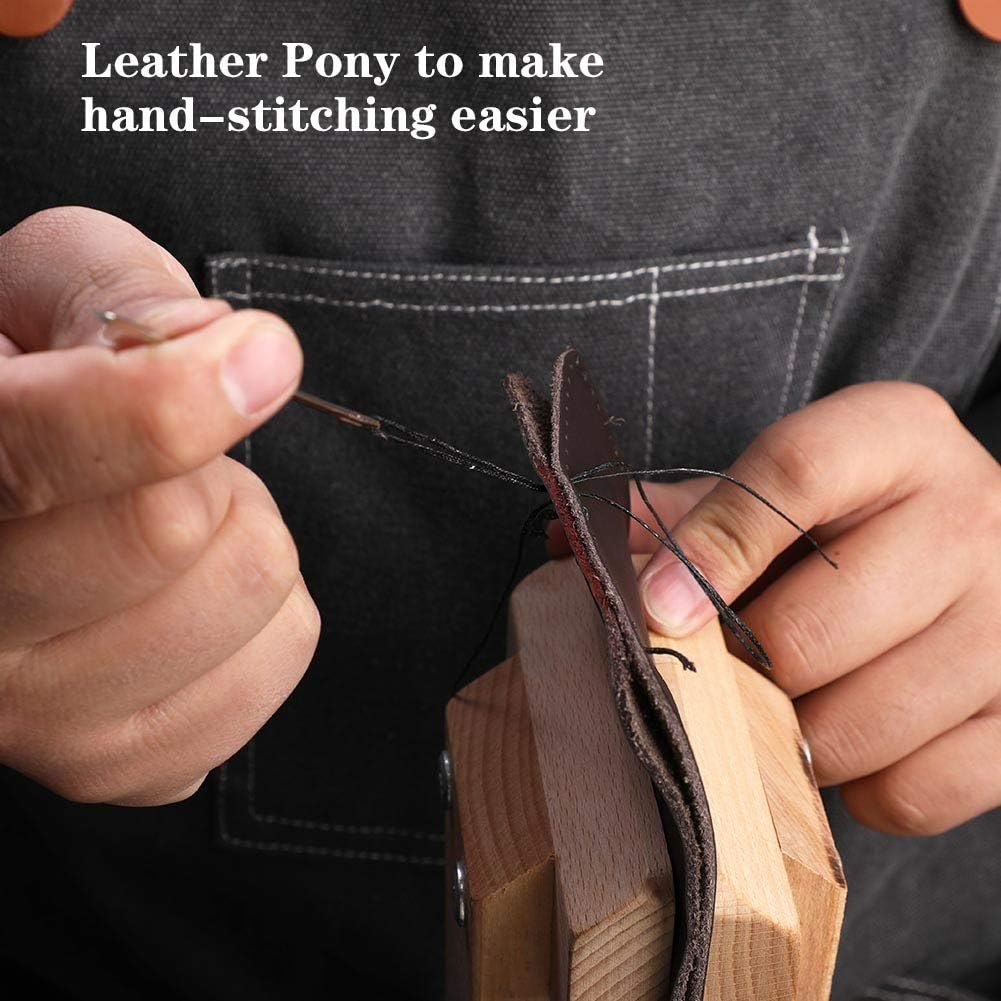 Leather Pony Horse Clamp Leather Sewing Kit Included Sewing Needles, Leather Compass and Stitching Pony, Leather Pony DIY Wood Leathercraft Leather Tools Sewing Tables Desktop Lacing Stitching