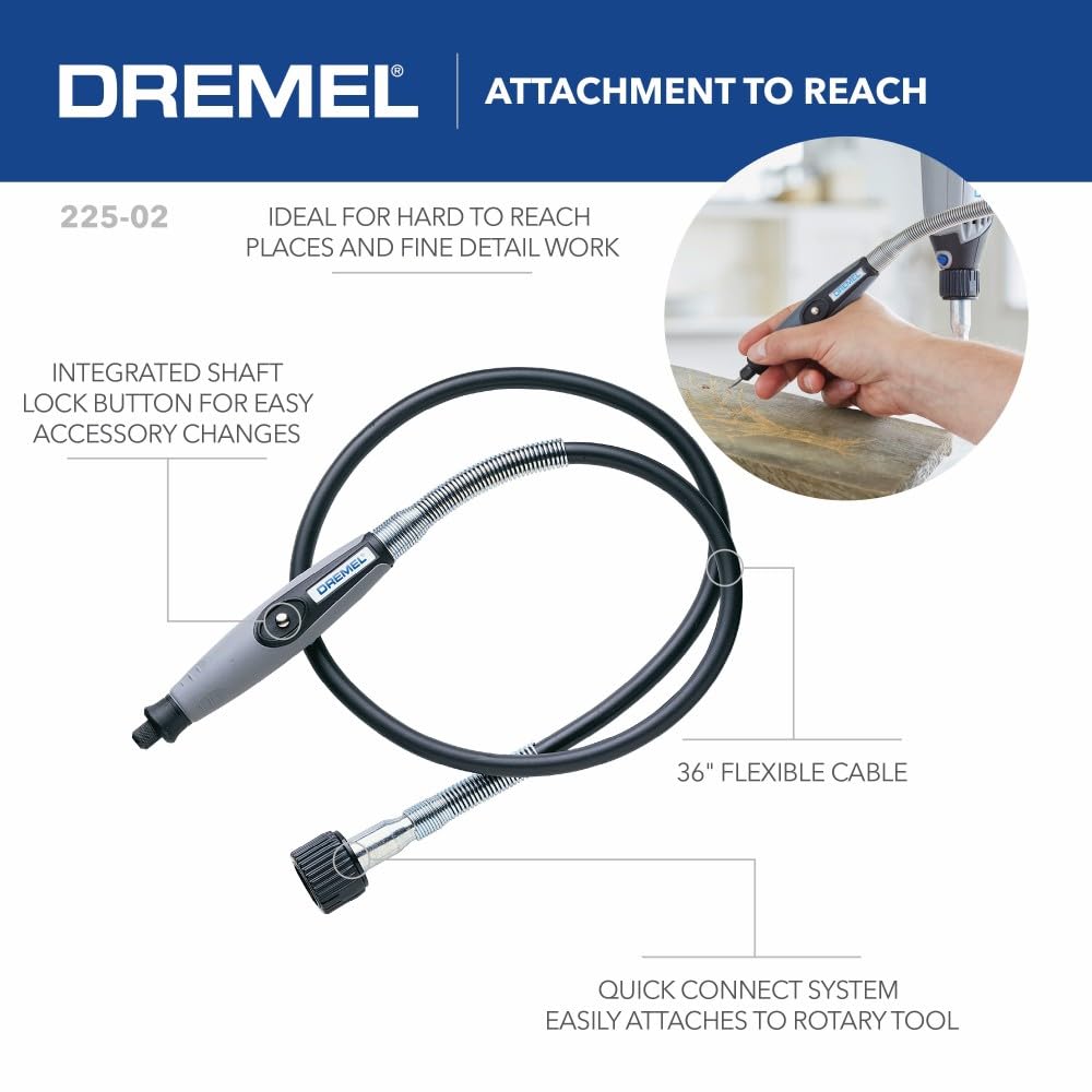 Dremel Flex Shaft Rotary Tool Attachment with Comfort Grip and 36” Long Cable - Engraver, Polisher, and Mini Sander- Ideal for Detail Metal Engraving, Wood Carving, and Jewelry Polishing, 225-02