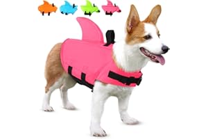 SUNFURA Dog Shark Life Jacket, Ripstop Dog Life Vest Puppy Floats for Swimming Pool with Rescue Handle & Superior Buoyancy, Small Medium Dog Life Jackets Pet Life Preserver for Boating (Pink,M)