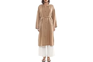 Amazhiyu Women 100% Linen Lightweight Long Jackets Button Down Coat with Pockets