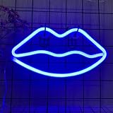 ENUOLI LED Lips Neon Light Sign Blue Battery/USB Operated 27.5x14cm Wall Decor view 4