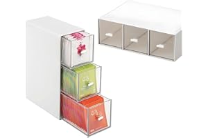 LZDGCC Plastic Tea Bag Organizer with 3 Drawers, Desk Drawer Organizer, Stackable Storage Drawers, White Tea Box, Makeup Organizer, Clear Tea Bag Storage, Coffee Storage for Tea Bags, Sugar Packets, Cosmetic