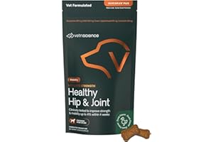 VetriScience Ultimate Strength Healthy Hip & Joint Chews, GlycoFlex Glucosamine, Chondroitin and Green-Lipped Mussel Joint Support Supplement for Dogs, Soothe Joint Discomfort, Duck, 120 Count