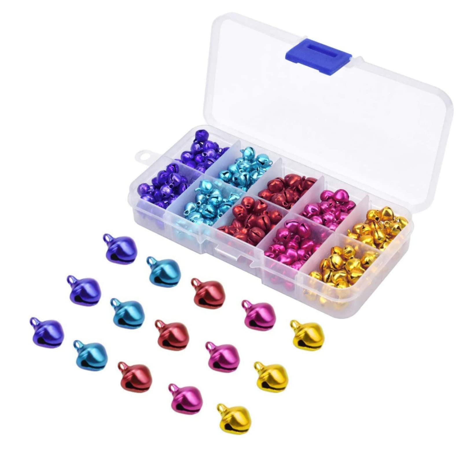 300Pcs Colorful Small Jingle Bells With Storage Box - Mini Metal DIY Wreath and Sleigh Bells for Christmas Party, Festival Decorations, Jewelry Making, Pet Collars