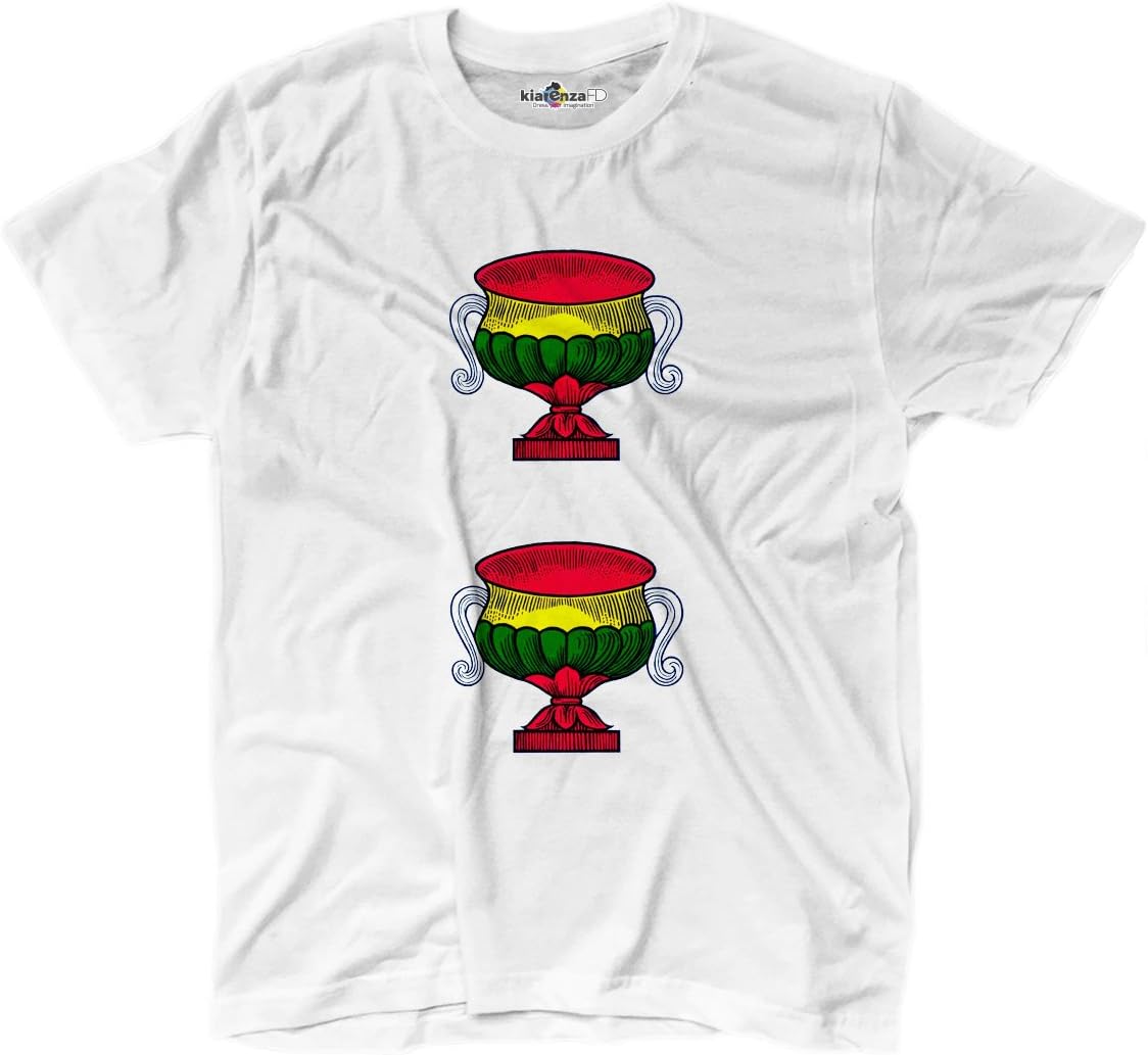 KiarenzaFD Men's T-Shirt Two of Cups Carte Napoletane Original Gift Fun Brings Luck