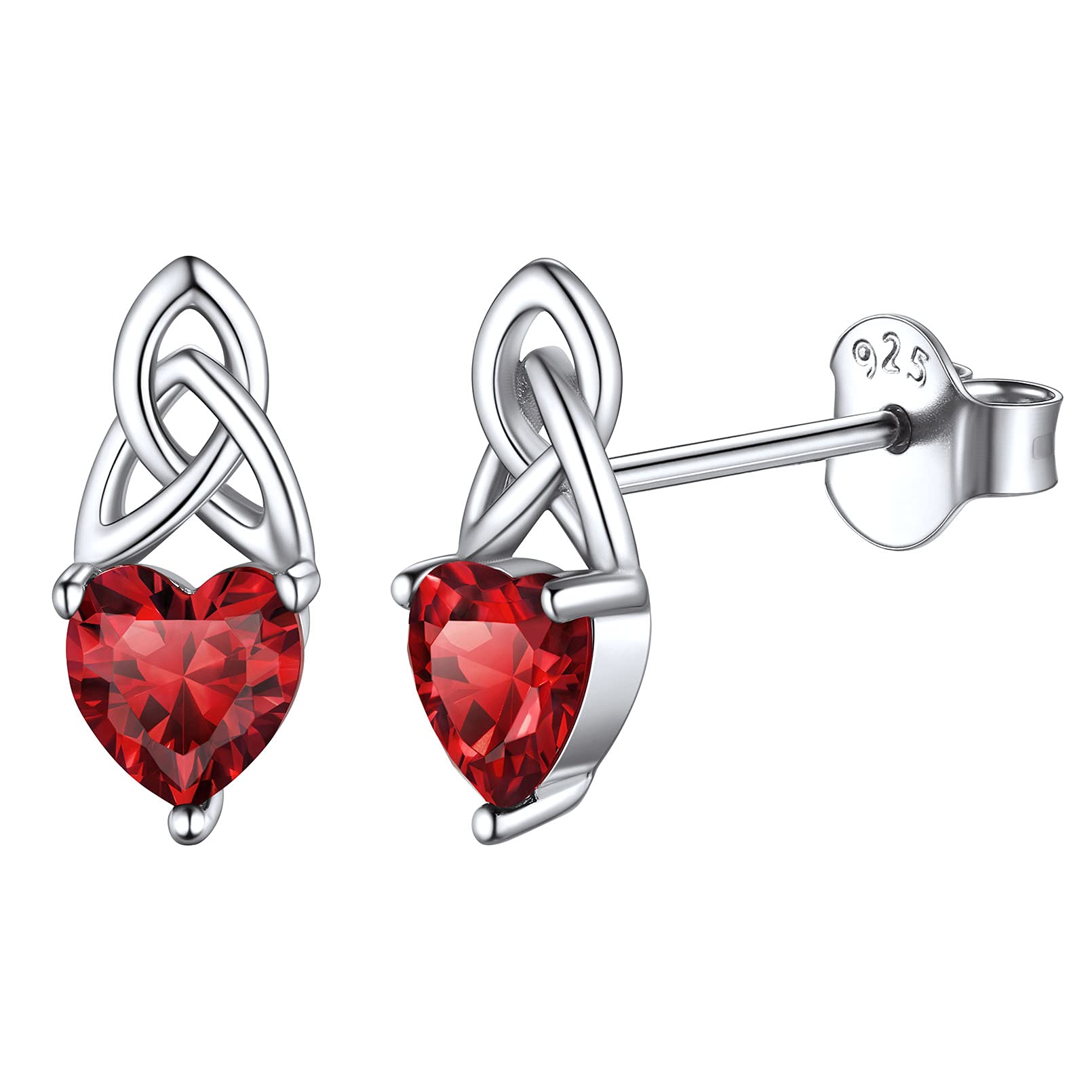 ChicSilver Silver Earrings for Women 925 Sterling Silver January Birthstone Celtic Knot Earrings Dainty Red Garnet Stud Earring
