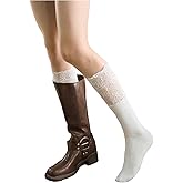 SHENHE Women's Lace Knee High Socks Y2K Ruffle Trim Knit Warm Tall Boot Socks Stockings