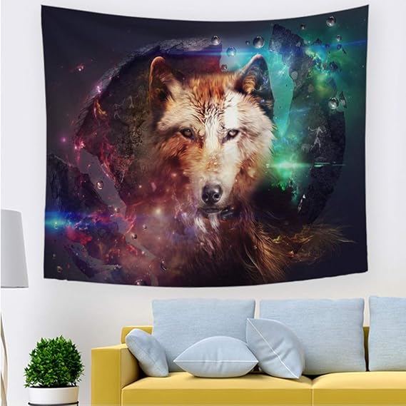 Amazon.de: jhsms Löwe Tapisserie Dekor, Galaxie Löwe Wolf Dekor