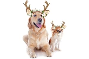 FLAdorepet Pet Cat Dog Elk Antler Deer Horn Headband Headwear Hat,Halloween Christmas Dog Reindeer Deer Costume Outfits for Small Medium Large Dogs Pet Hair Accessories Apparel Gifts