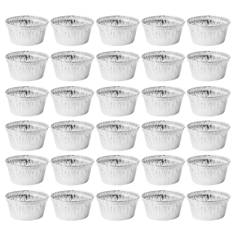 CALLARON 40Pcs Disposable Aluminum Foil Cups 7.9x7.9x3.7cm Foil Cake Tin Muffin Molds Cake Tray Round Mini Tart Cases Baking Cupcake Liner for Tart Creme Brulee Desserts