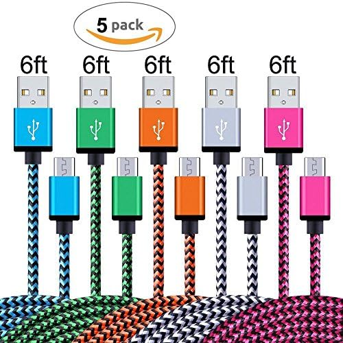 Micro USB Cable,[6FT 5-Pack] Nylon Braided Cord High Speed USB to Micro USB Charging Cables Android Fast Charger Cord for Samsung, HTC, Motorola, Nokia,LG,Nexus, Android, and More (6FT 5-Pack)