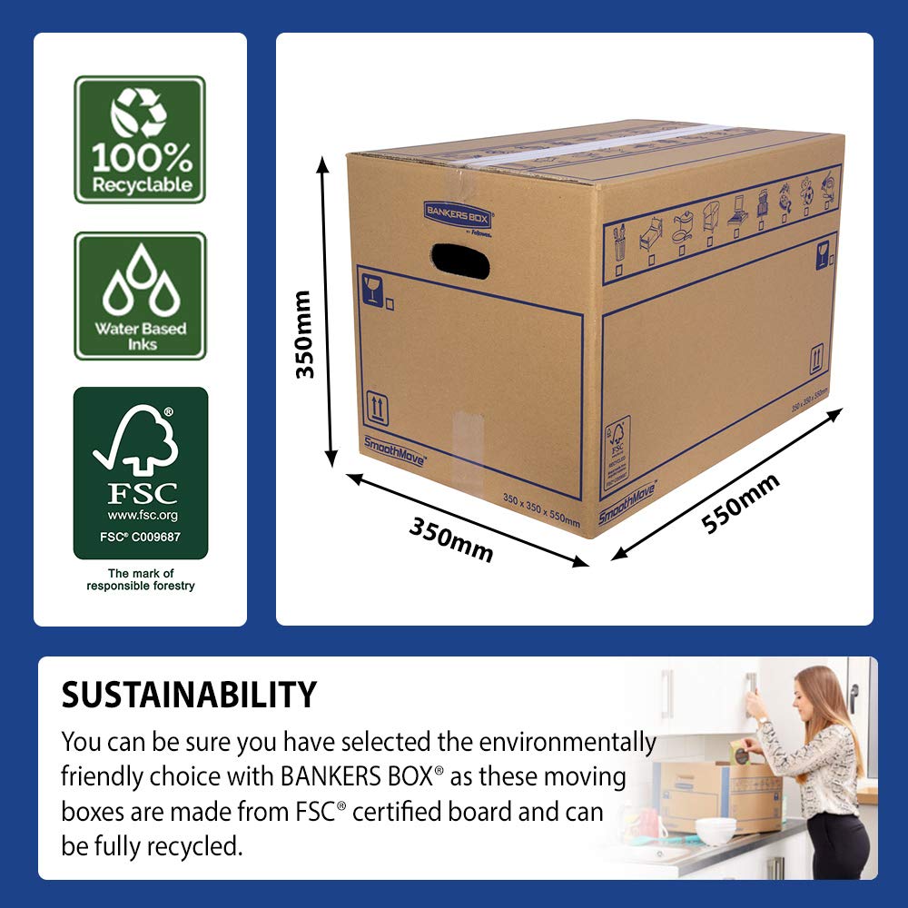 BANKERS BOX SmoothMove Heavy Duty Double Wall Cardboard Moving and Storage Boxes with Handles