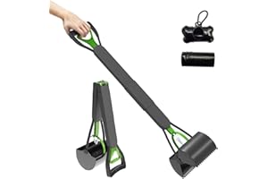 KARINA QURATZ 32" Pooper Scoopers for Large Small Dogs (Green) Pets Pooper Scoopers with Long Handle Foldable Durable Lightweight Waste Pick Up Shovel Tools for Lawns Grass Dirt Gravel+Dog Poop Bag