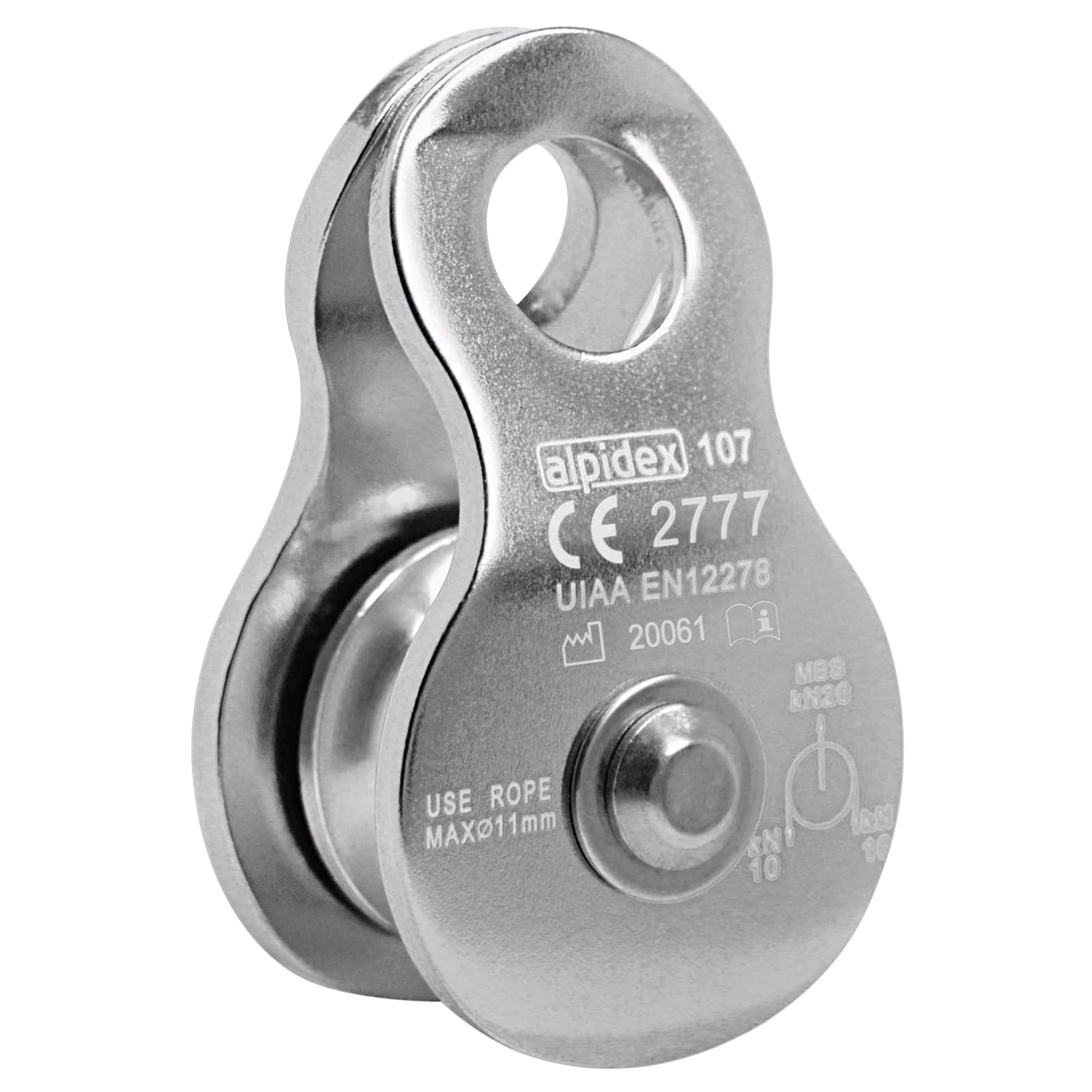 ALPIDEX Mobile Pulley 20 kN | Mobile Pulley | Pulley block | Standard EN12278 | Lifting System | Ropes up to 11 mm Diameter | Rope Hoist | Cable Roller Pully, Colour:silver