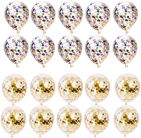 Pack of 20 Gold Confetti Balloon Pre-filled with Golden Foil Dots and Multi-colored Dots |18 Inches Party Balloons for Birthday Anniversary Wedding Engagement Decorations