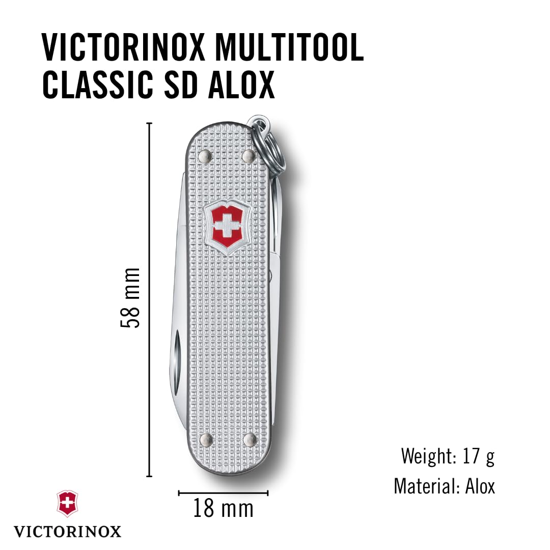 Victorinox Schweizer Taschenmesser, Klein, Classic SD Alox, Multitool, Swiss Army Knife, 5 Funktionen, Klinge, Nagelfeile, Silber 3