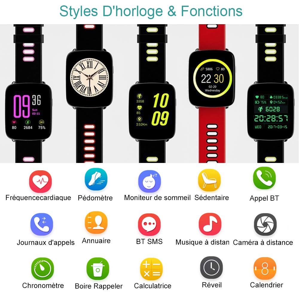 Montre Connectée pour iPhone et Android,Willful SW018 Smartwatch étanche IP68 Montre Sport (Podomètre,Cardiofréquencemètre,Sommeil) avec Réveil, Chronomètre, Appel SMS Afficher pour Femme Homme Enfant