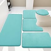 YIHOUSE Bathroom Rug Set 5 Piece, Memory Foam Bath Mat Set, Super Absorbent Bath Mats for Floor - Non-Slip & Washable Bathroom Rugs - Dry Quickly Bath Rugs, Teal