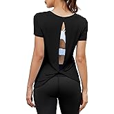Mippo Open Back Workout Tops for Women Soft Short Sleeve Athletic Yoga Gym T Shirts