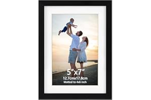 Hoikwo 5x7 Black Picture Frame, Display Pictures 4x6 with Mat or 5x7 Without Mat, 1 Pack 5 by 7 Frame for Wall Hanging and Table