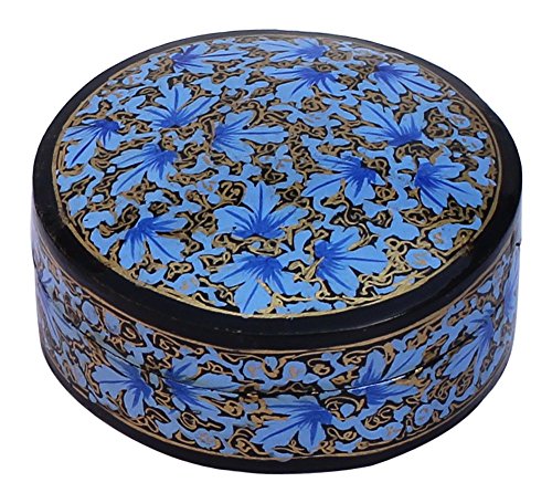 12 Days of Deals / Sale - Small Jewelry Box – 4.1” Decorative Box with Lid in Paper Mache Art – Round Trinket / Keepsake Box – Christmas Gift for Her