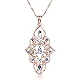 EUSJ 925 Sterling Silver Butterfly/Crescent/Witches Knot/Fleur-De-Lis/Thorny Crown Pendant Necklace Gold Plated Gemstone Birthday Gift for Wife Girlfriend Mom Daughter