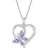 Rocayi Heart Butterfly Necklace for Women 925 Sterling Silver Birthstone Jewelry Gifts for Her